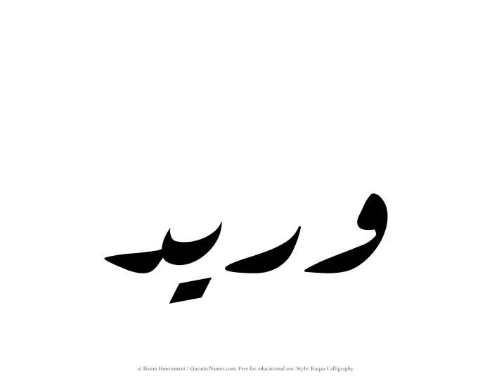 The Muslim name Wuraid written in Ruqaa calligraphic script