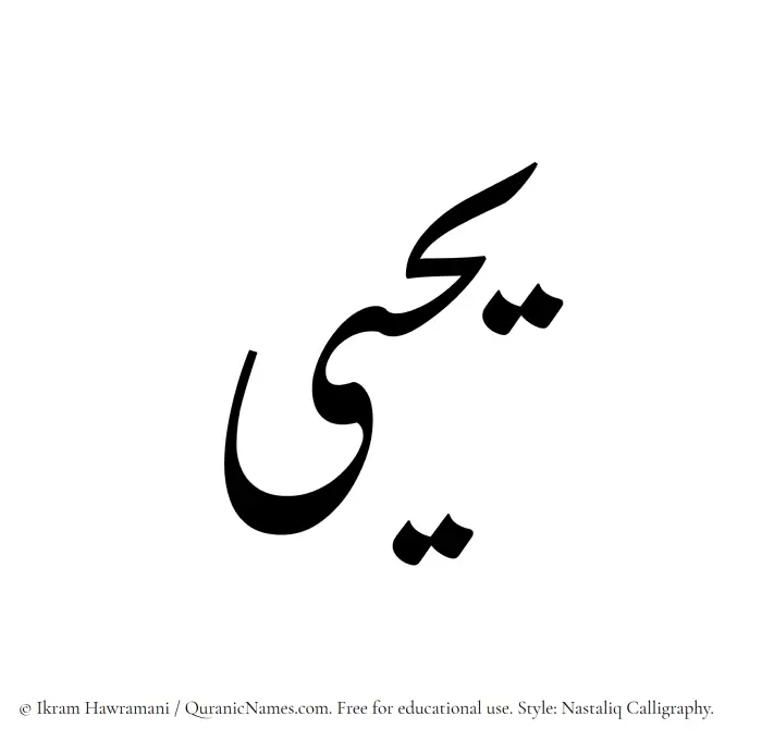 The Muslim name word Yahya written in Nastaliq calligraphic script