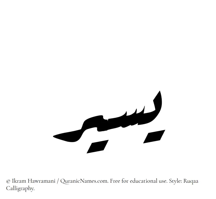The Muslim name Yaseer written in Ruqaa calligraphic script