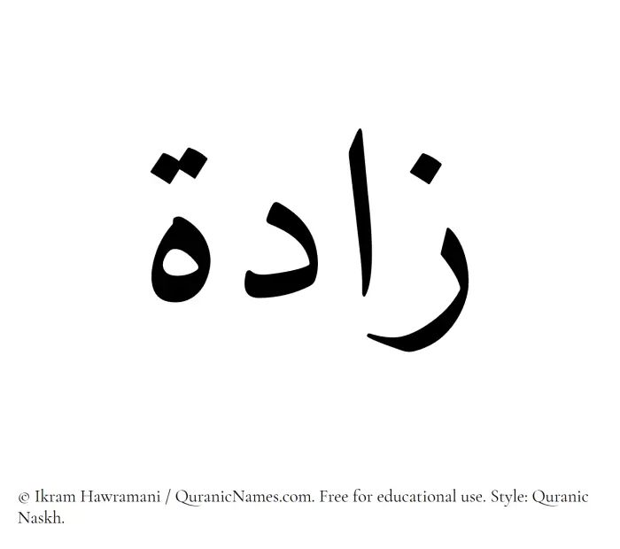 The Muslim name Zaada written in Quranic naskh script