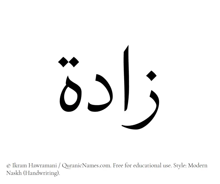 The Muslim name Zaada written in naskh script