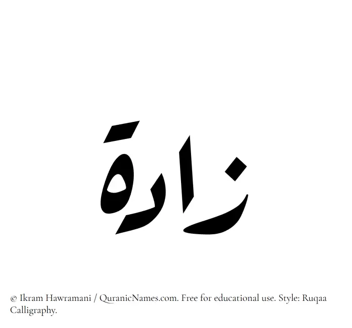 The Muslim name Zaada written in Ruqaa calligraphic script