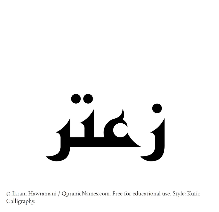 The Muslim name Zaatar written in Kufi/Kufic calligraphic script