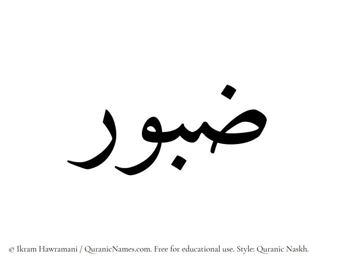 The Muslim name Zaboor written in Quranic naskh script