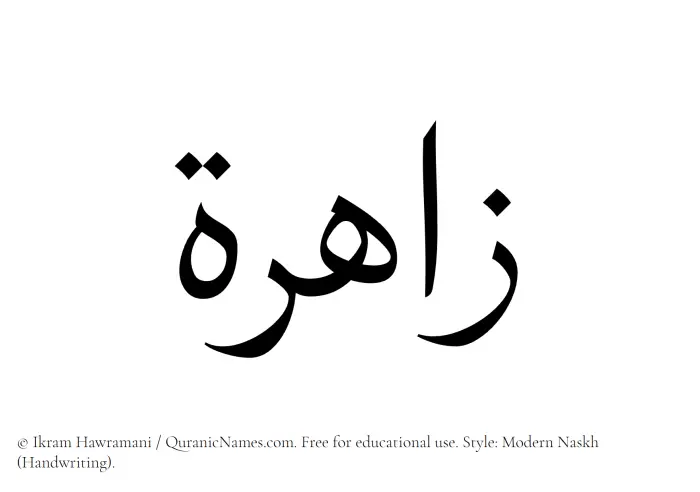 The Muslim name Zahira written in naskh script