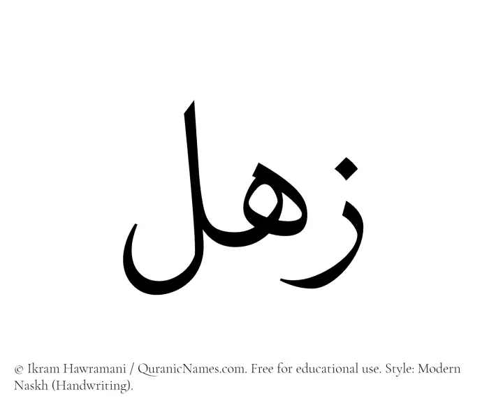 The Muslim name Zahl written in naskh script
