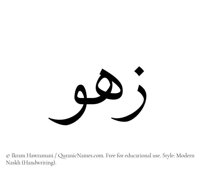 The Muslim name Zahou written in naskh script