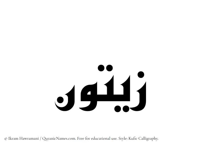 The Muslim name Zaitun written in Kufi/Kufic calligraphic script