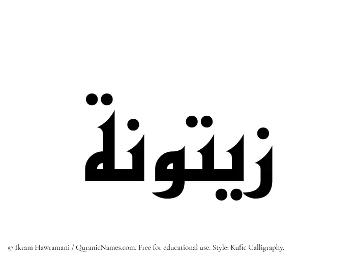The Muslim name Zaituna written in Kufi/Kufic calligraphic script