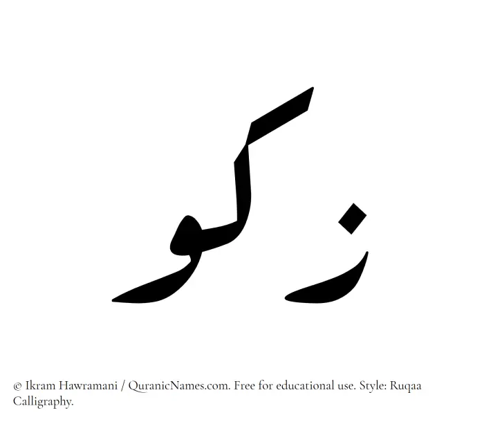 The Muslim name Zakou written in Ruqaa calligraphic script