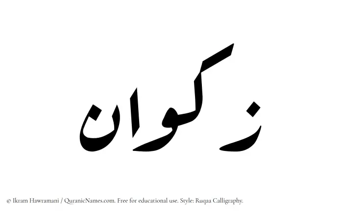 The Muslim name Zakwan written in Ruqaa calligraphic script