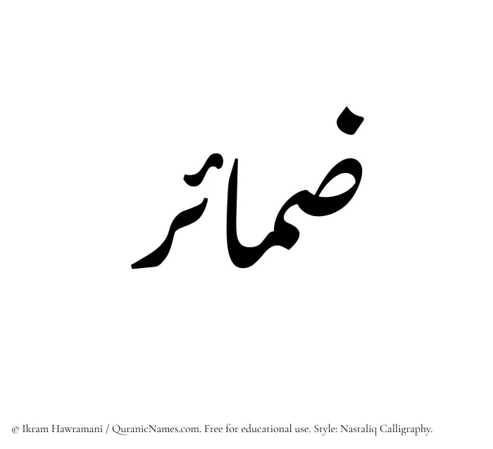 The Muslim name word Zamaair written in Nastaliq calligraphic script