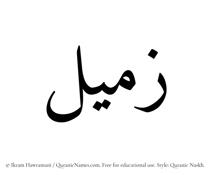 The Muslim name Zameel written in Quranic naskh script