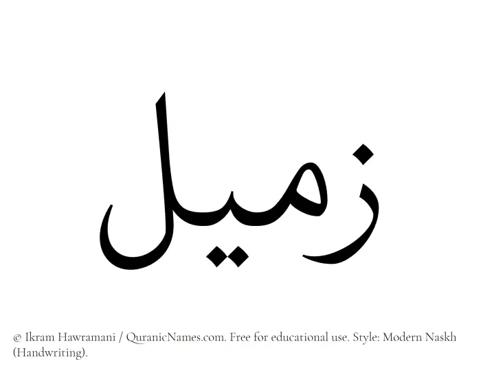 The Muslim name Zameel written in naskh script