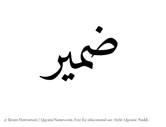 The Muslim name Zameer written in Quranic naskh script
