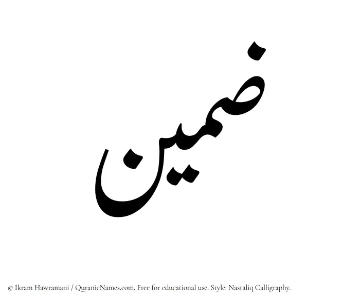 The Muslim name word Zamin written in Nastaliq calligraphic script
