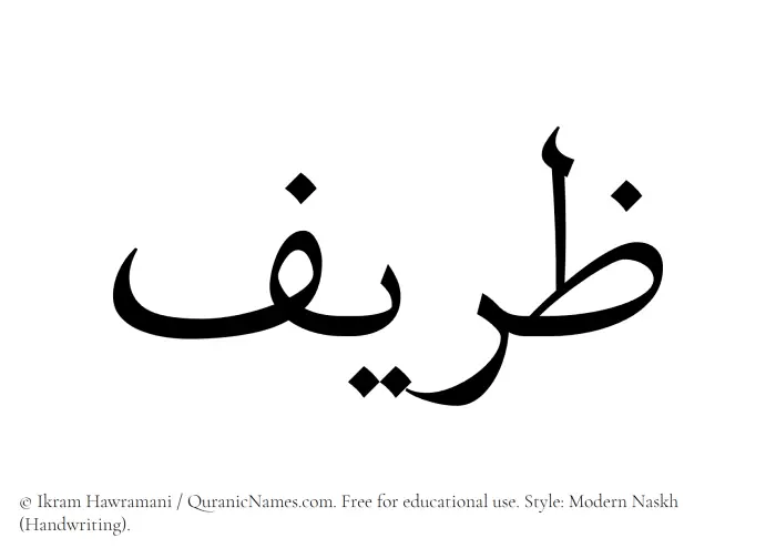 The Muslim name Zareef written in naskh script