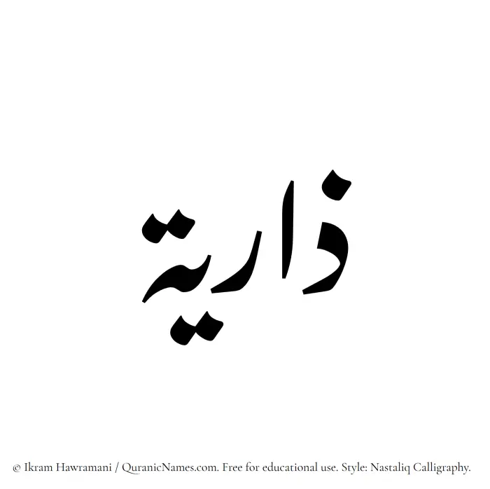 The Muslim name word Zariya written in Nastaliq calligraphic script
