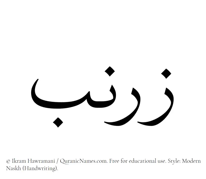 The Muslim name Zarnab written in naskh script