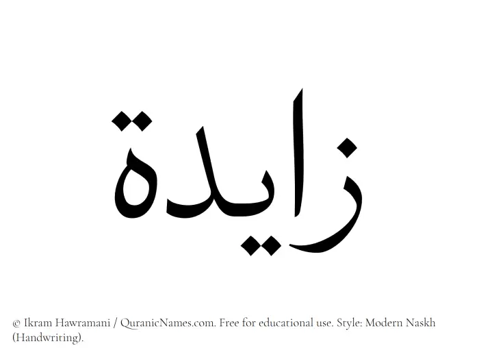 The Muslim name Zayda written in naskh script