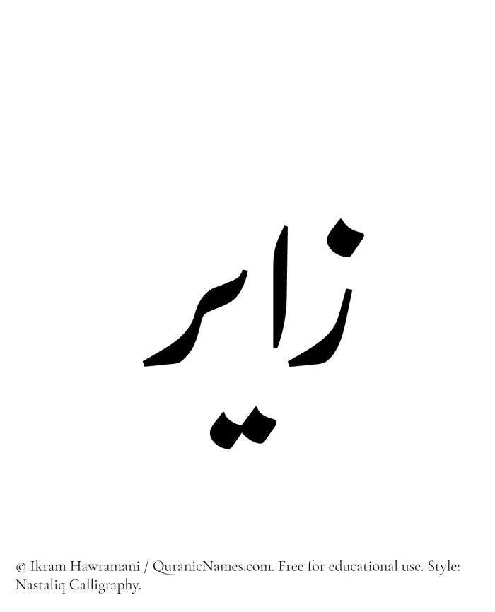 The Muslim name word Zayir written in Nastaliq calligraphic script