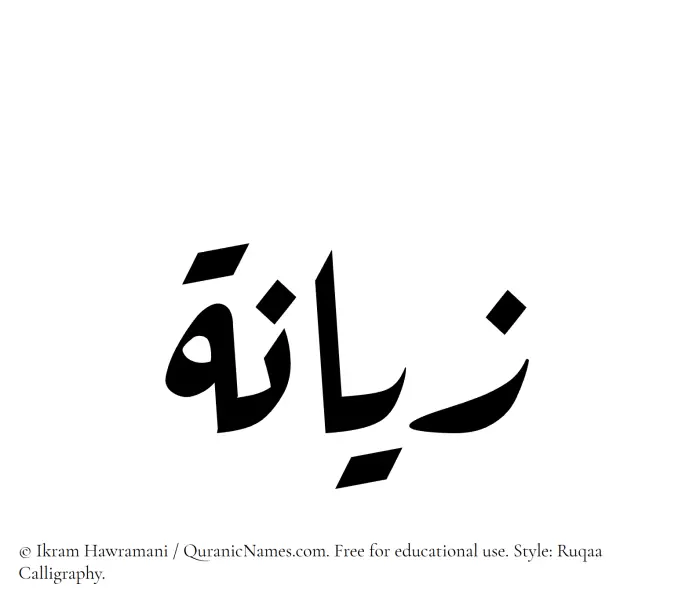 The Muslim name Zeeana written in Ruqaa calligraphic script