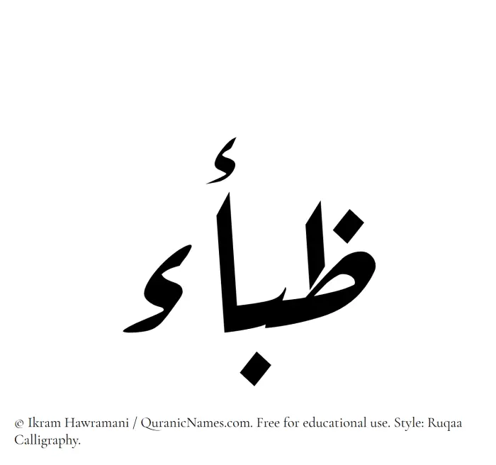 The Muslim name Zibaa written in Ruqaa calligraphic script