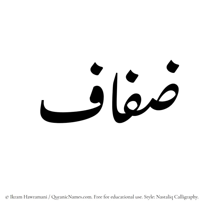 The Muslim name word Zifaf written in Nastaliq calligraphic script