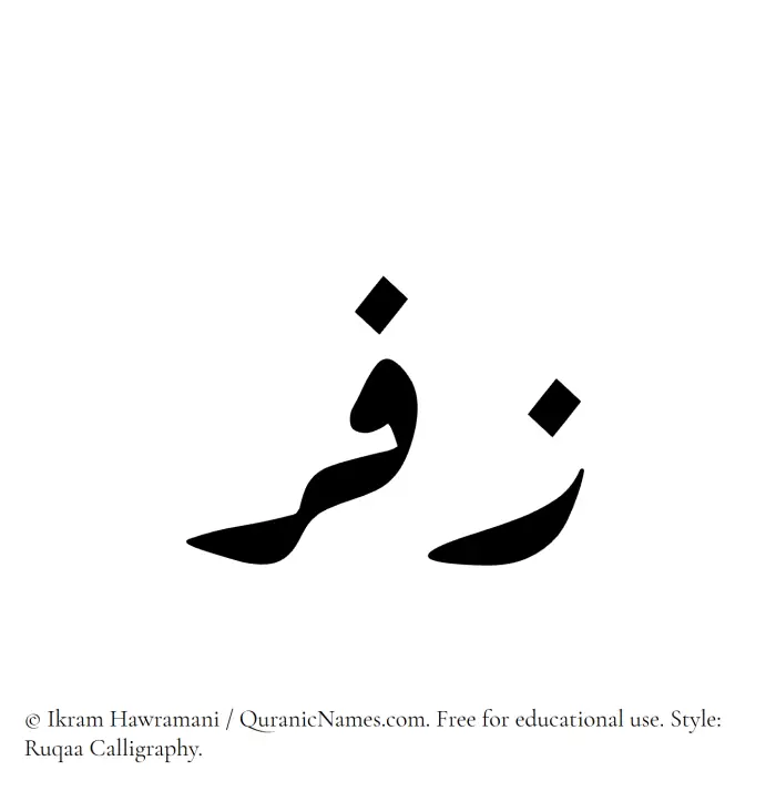 The Muslim name Zufar written in Ruqaa calligraphic script