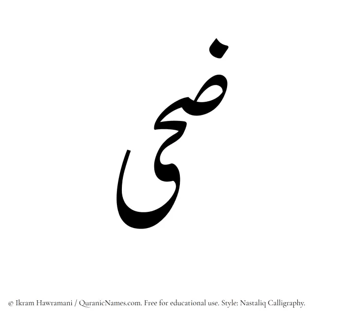 The Muslim name word Zuha written in Nastaliq calligraphic script