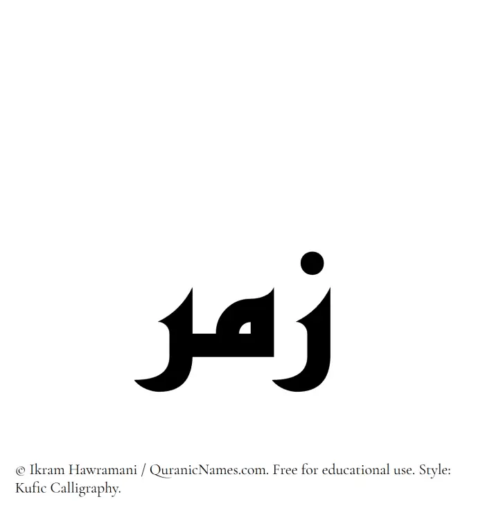The Muslim name Zumar written in Kufi/Kufic calligraphic script