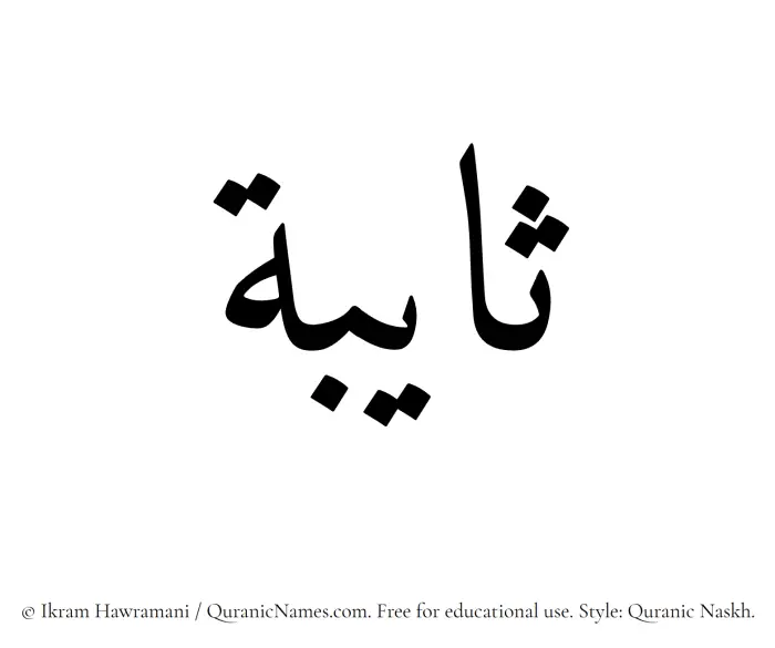 The name Thayeba written in Quranic naskh