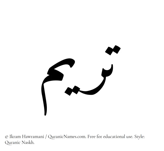 The name Tareem written in Quranic naskh
