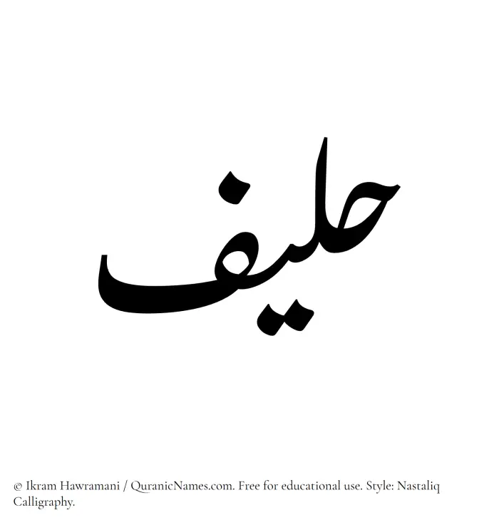 The Muslim name word Haleef written in Nastaliq