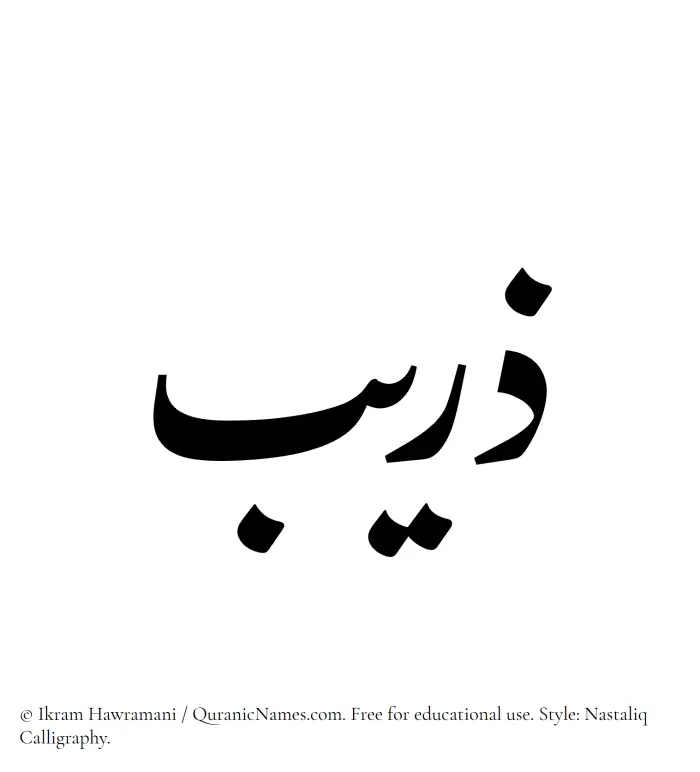 The Muslim name word Zuraib written in Nastaliq