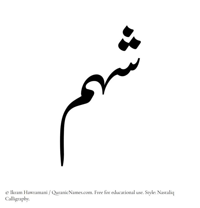 The Muslim name word Shahm written in Nastaliq