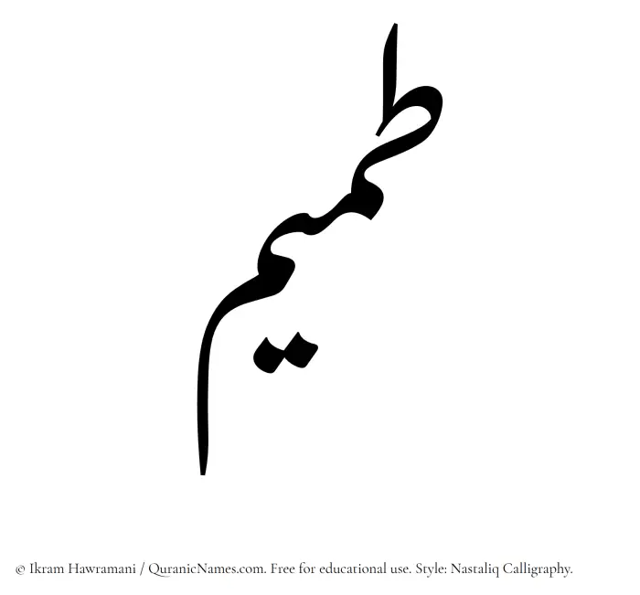 The Muslim name word Tumaim written in Nastaliq