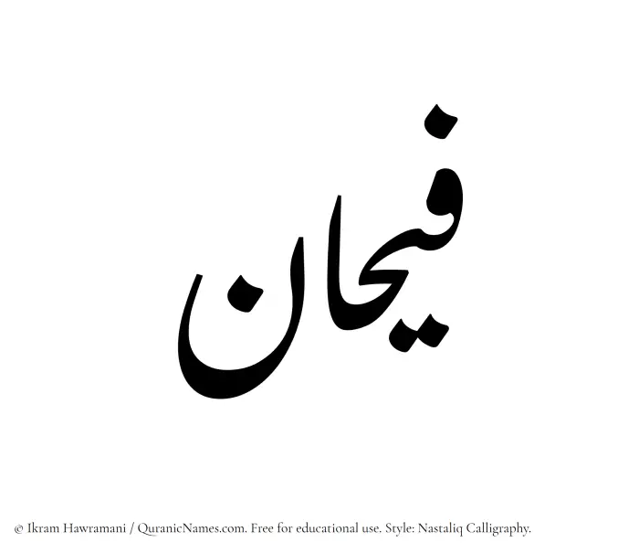 The Muslim name word Faihan written in Nastaliq
