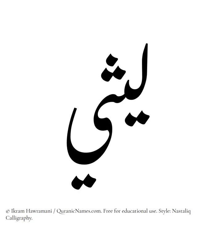 The Muslim name word Laithi written in Nastaliq