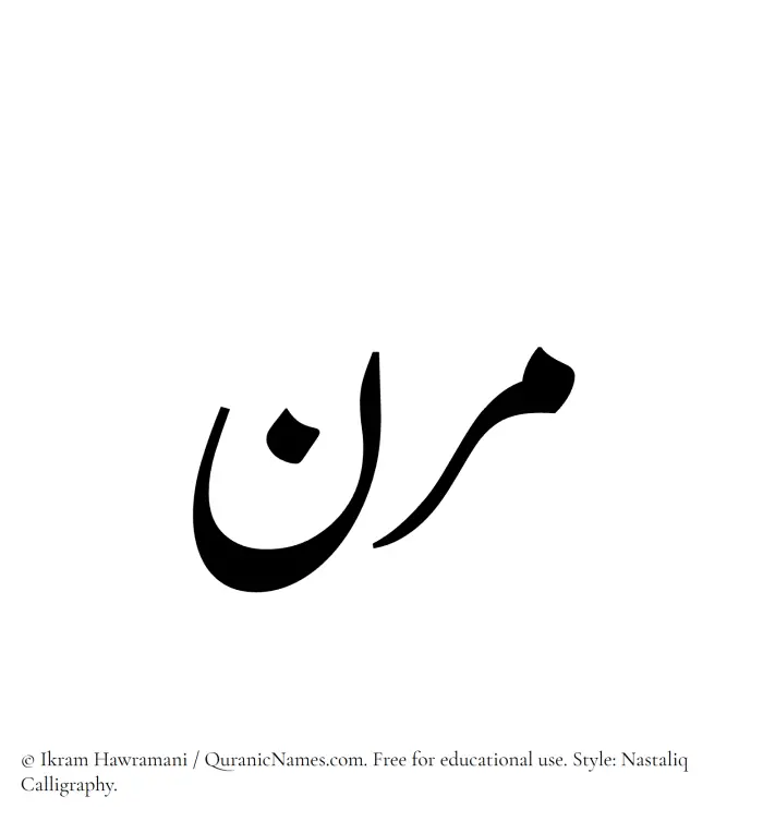 The Muslim name word Marin written in Nastaliq