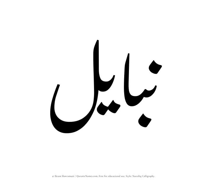The Muslim name word Nabayil written in Nastaliq