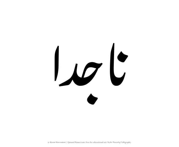 The Muslim name word Najidaa written in Nastaliq