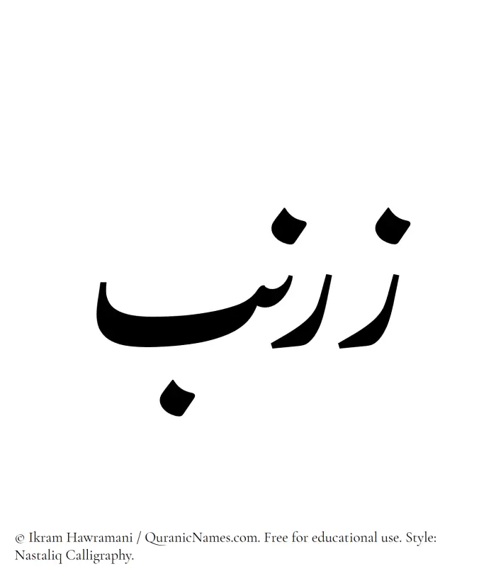 The Muslim name word Zarnab written in Nastaliq