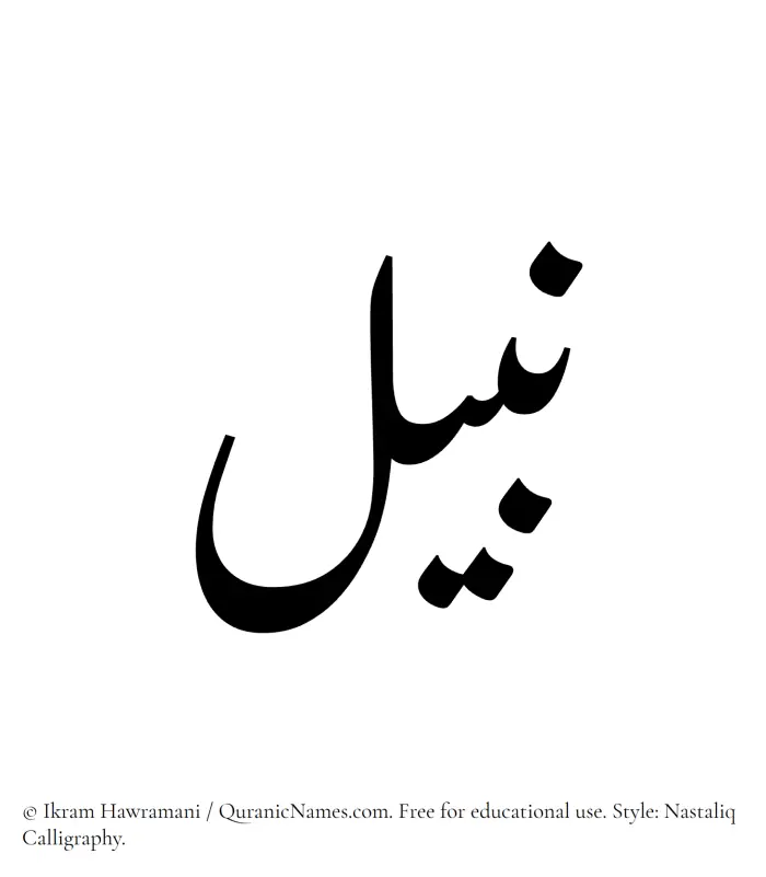 The Muslim name word Nabeel written in Nastaliq